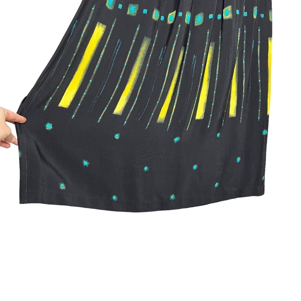 Vintage Nino Wong 100% Rayon Black Teal & Yellow Abstract Print Maxi Ski… - Picture 4 of 13
